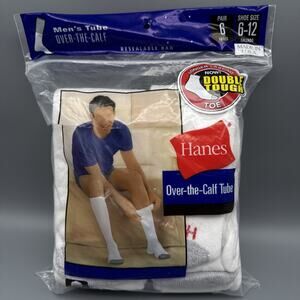 Vintage Hanes Tube Socks White Over the Calf 6 Pair Size 6 12 Made In USA Y2K